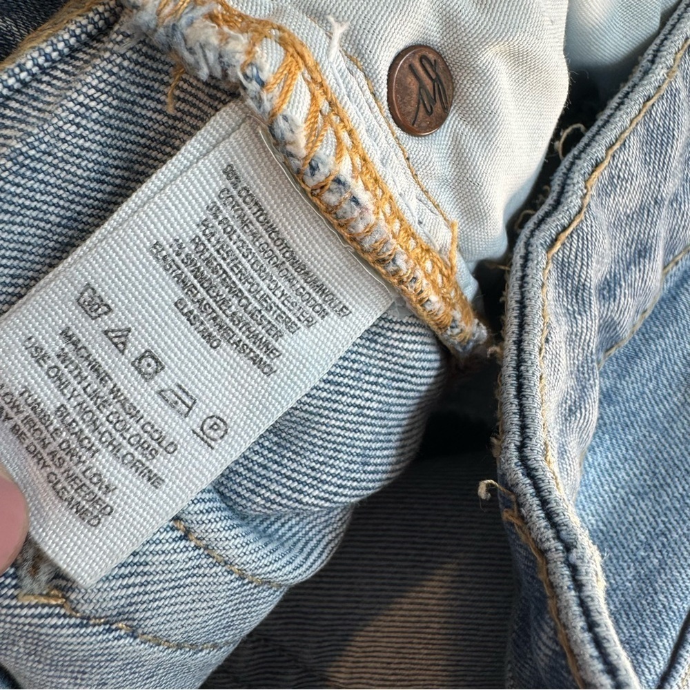Free People Jeans Women Size 31 Emmy Split Hem Bootcut Blue Button Fly High Rise - Picture 13 of 16